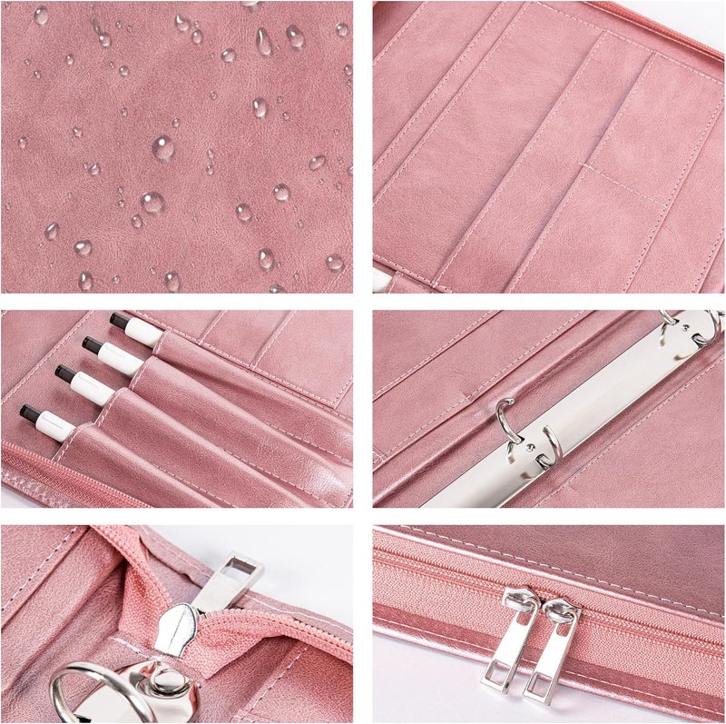 Wekinor Planner Binder,Padfolio for Women,Leather Binder 3 Ring, A4 Binder Planner with Laptop Pocket,Legal Size Portfolio Organizer,Business Portfolio for Women,Rose Gold - Image 5